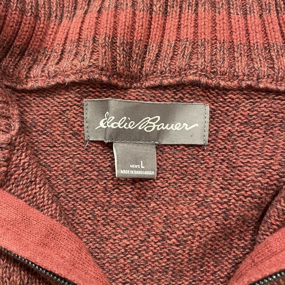 Eddie Bauer Sweater 1/4 Zip Rust/Burnt Orange Men's Large 100% Cotton Striped - Picture 6 of 8